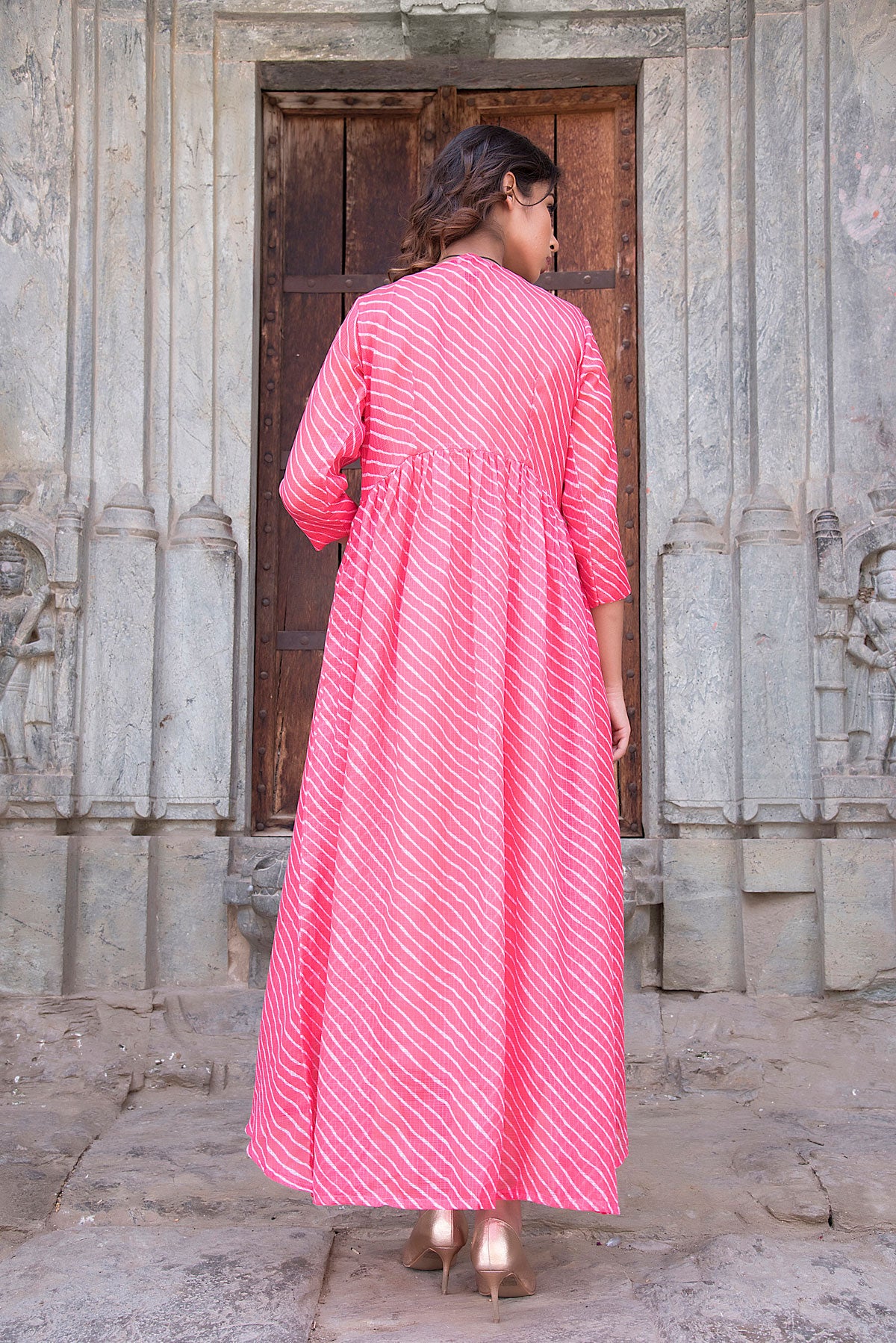 CORAL PINK JACKET WITH PEACH DRESS