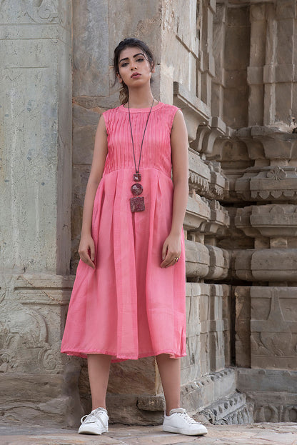 PEACH PINTEXED SLEEVELESS DRESS