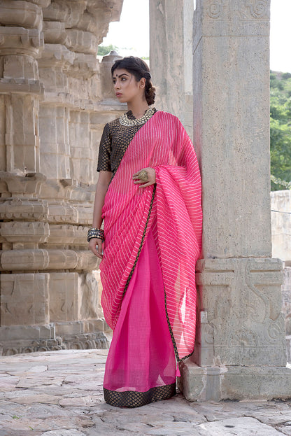 PINK PEACH BROCADE SAREE