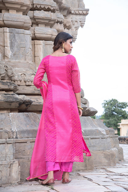 FUSCIA PANELLED GOTA SUIT SET