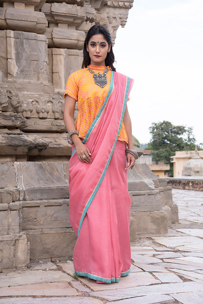 PEACH AQUA GOTA SAREE