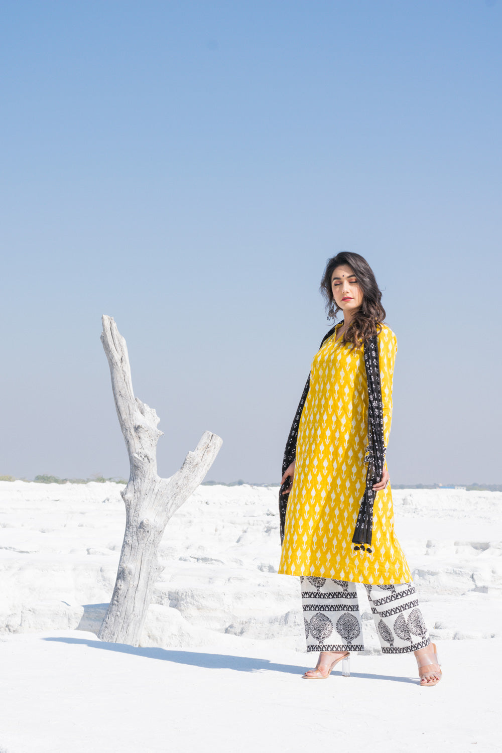 YELLOW IKKAT DUPATTA SET