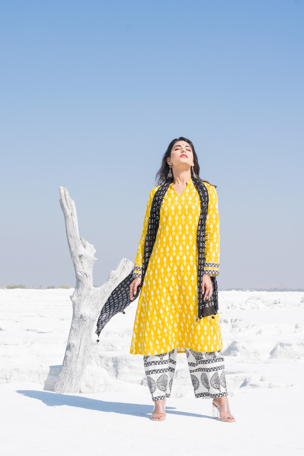 YELLOW IKKAT DUPATTA SET