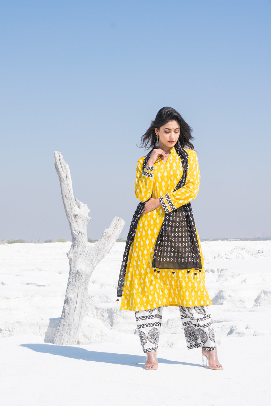 YELLOW IKKAT DUPATTA SET