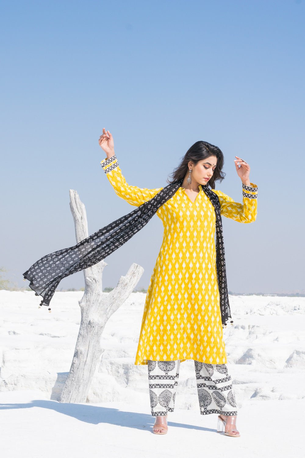 YELLOW IKKAT DUPATTA SET