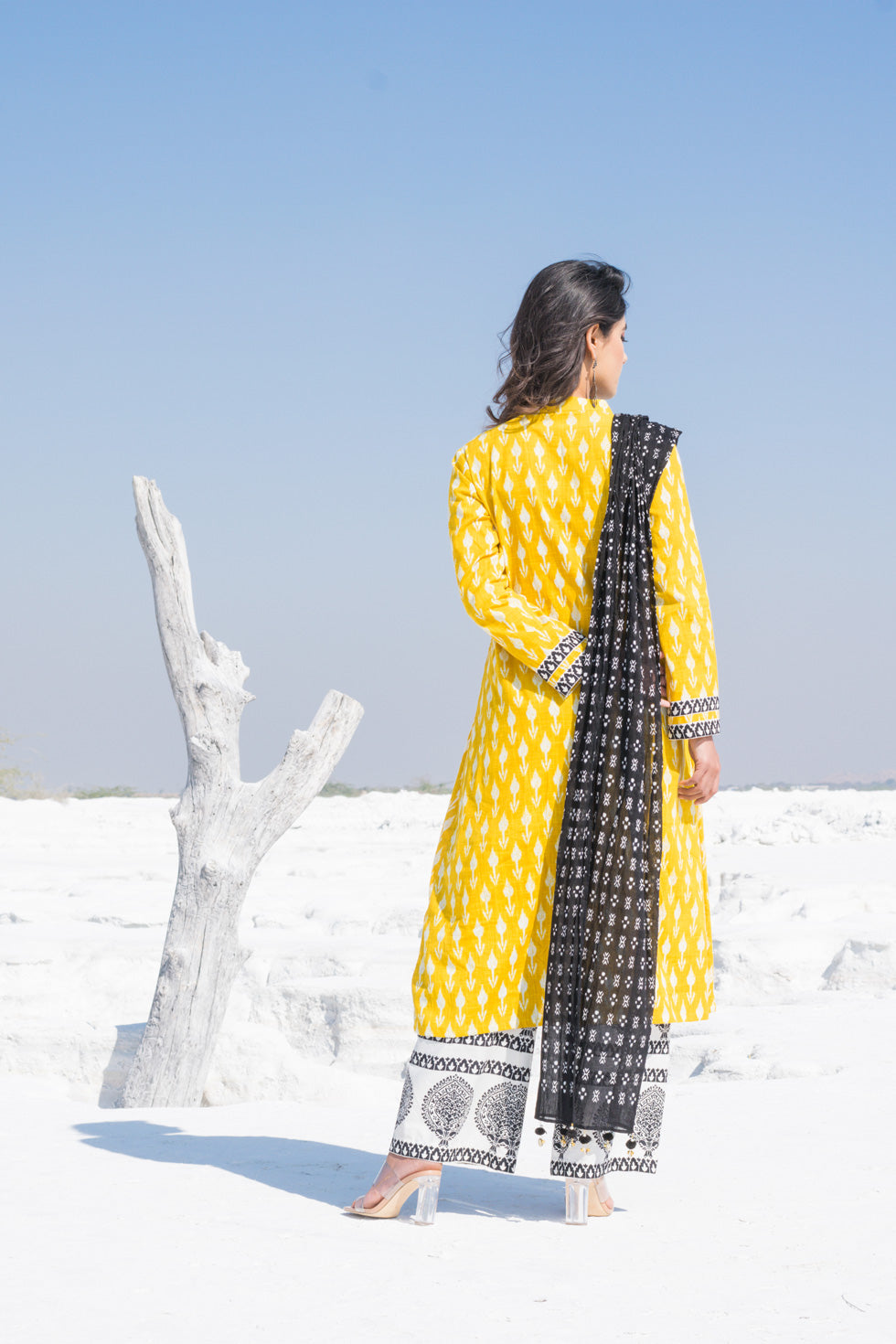 YELLOW IKKAT DUPATTA SET