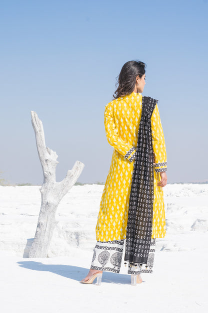 YELLOW IKKAT DUPATTA SET