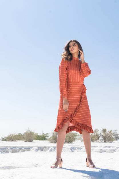 RUFFLED RUST DRESS