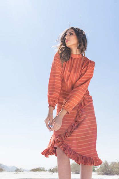 RUFFLED RUST DRESS