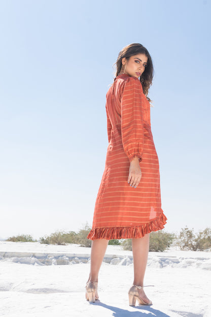 RUFFLED RUST DRESS