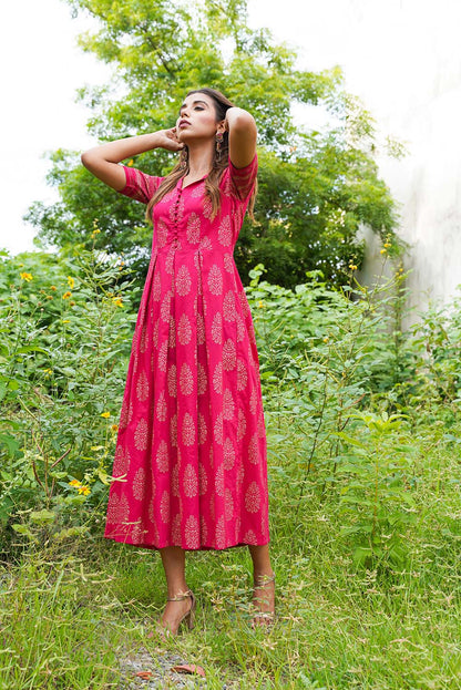 FUSCIA BLOCKED DRESS
