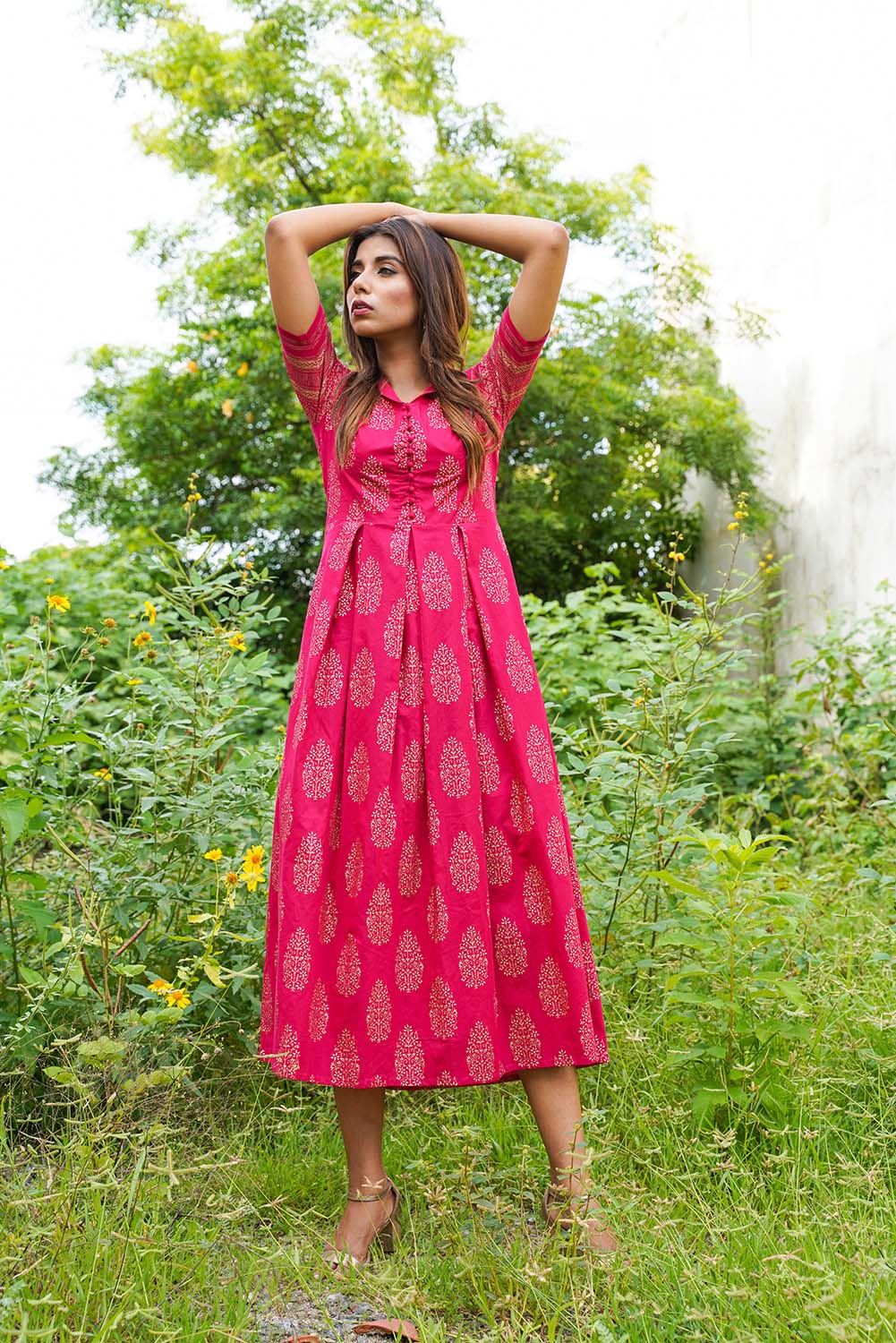 FUSCIA BLOCKED DRESS