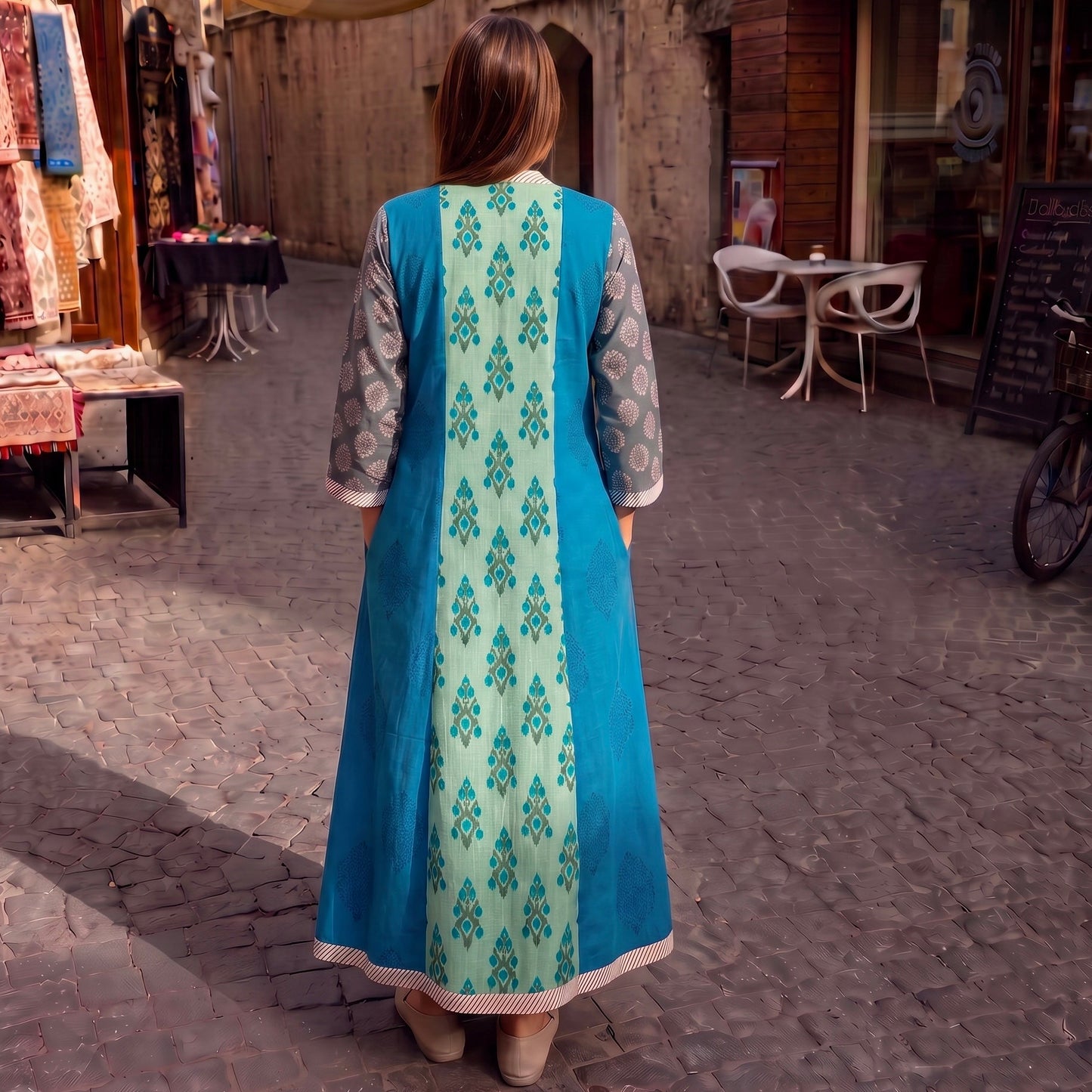 AQUA MULTIPRINT COTTON DRESS