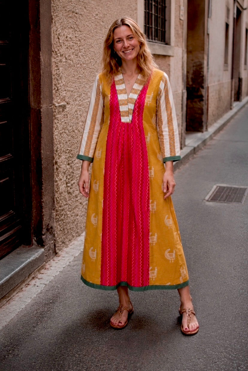 JAIPURI PEACOCK HANDBLOCK COTTON DRESS