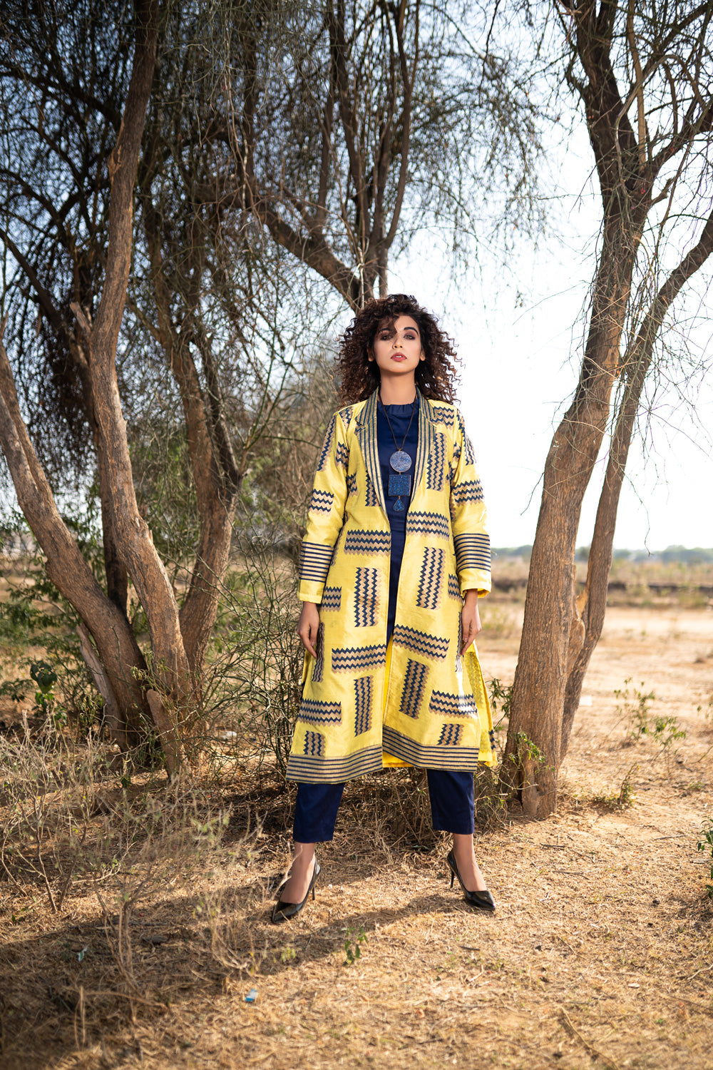 GREEN YELLOW SILK HAND BLOCKED JACKET