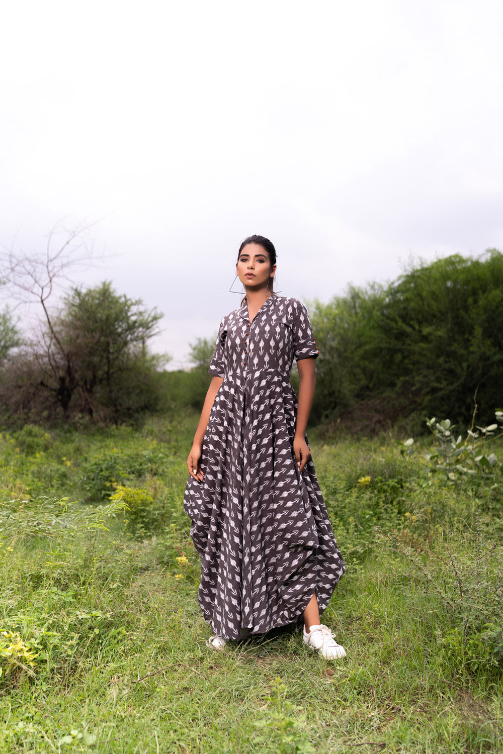 GREY IKKAT CHOLA DRESS