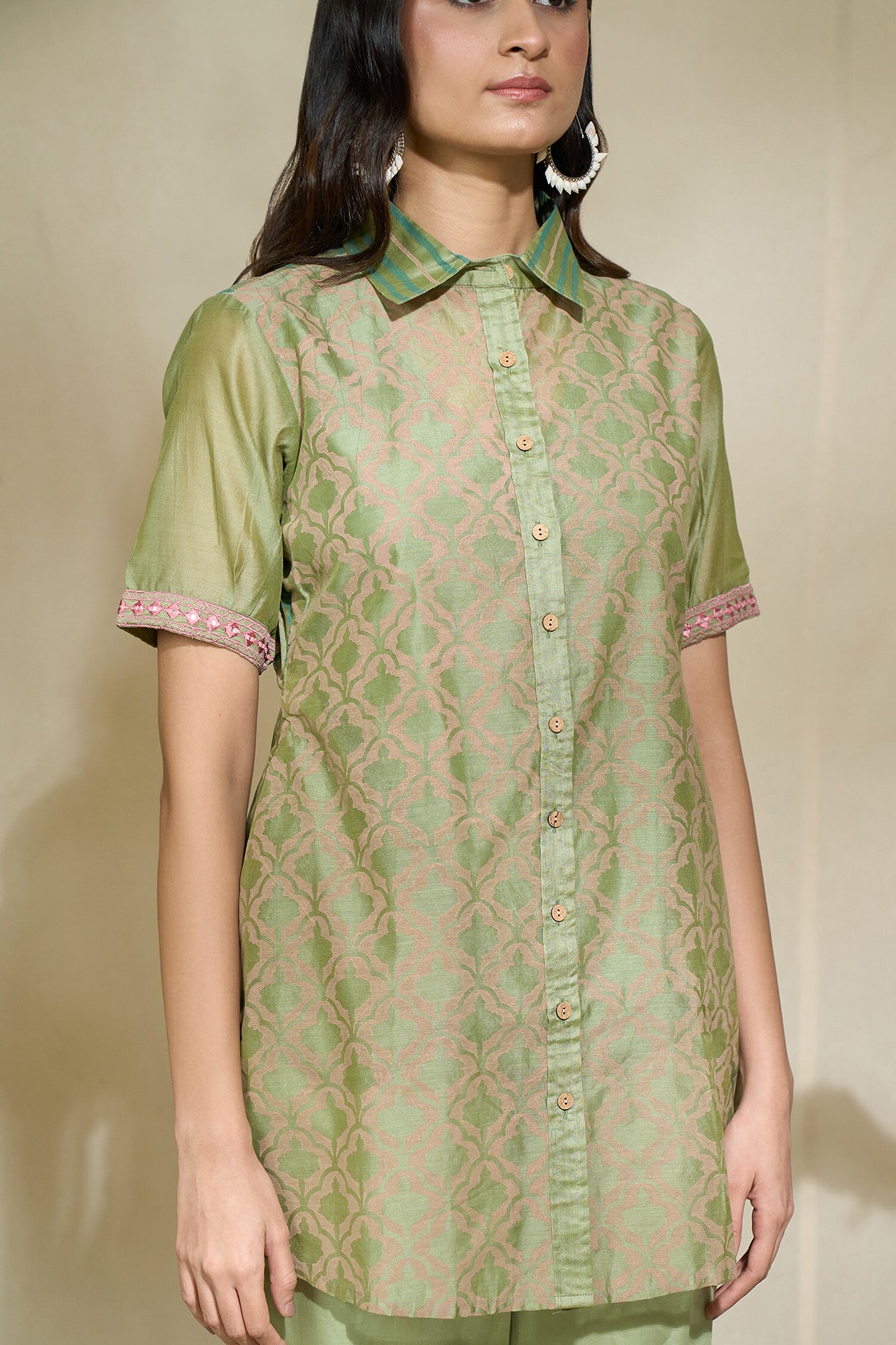 GREEN MULTIPRINT MIRROR SHIRT