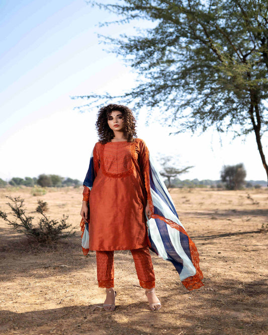 RUST BLUE COTTON SUIT SET