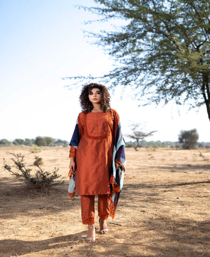 RUST BLUE COTTON SUIT SET