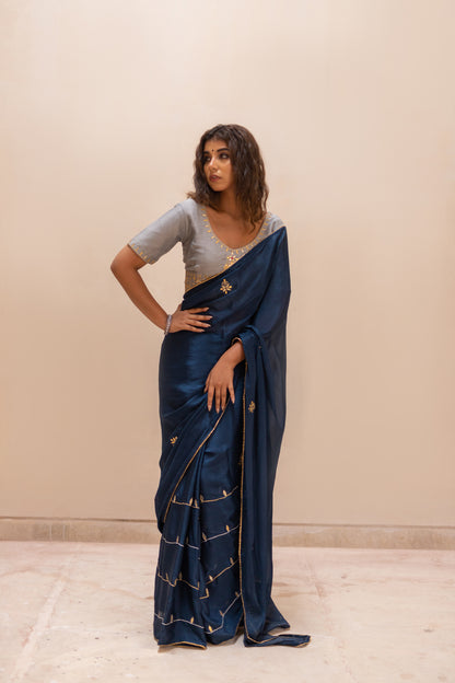 YALE BLUE GOTAPATTI SAREE SET