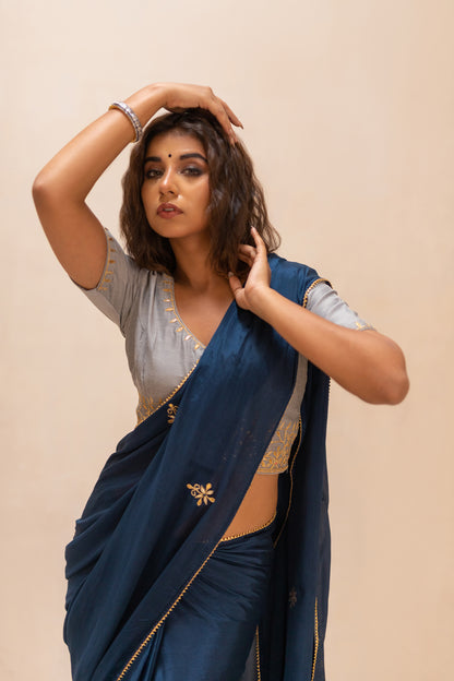 YALE BLUE GOTAPATTI SAREE SET