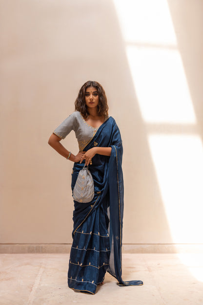 YALE BLUE GOTAPATTI SAREE SET