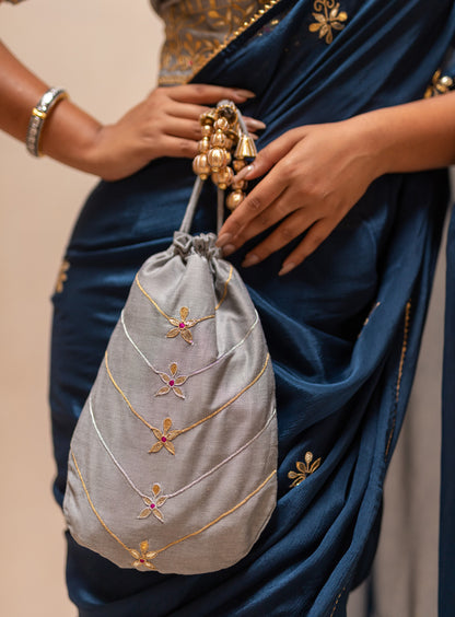 YALE BLUE GOTAPATTI SAREE SET