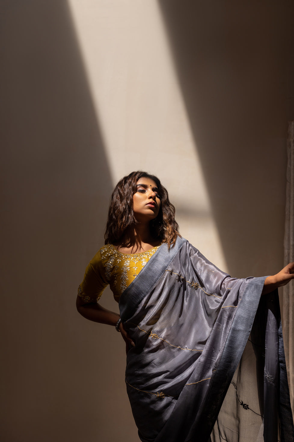 STEEL GREY GOTAPATTI SAREE SET