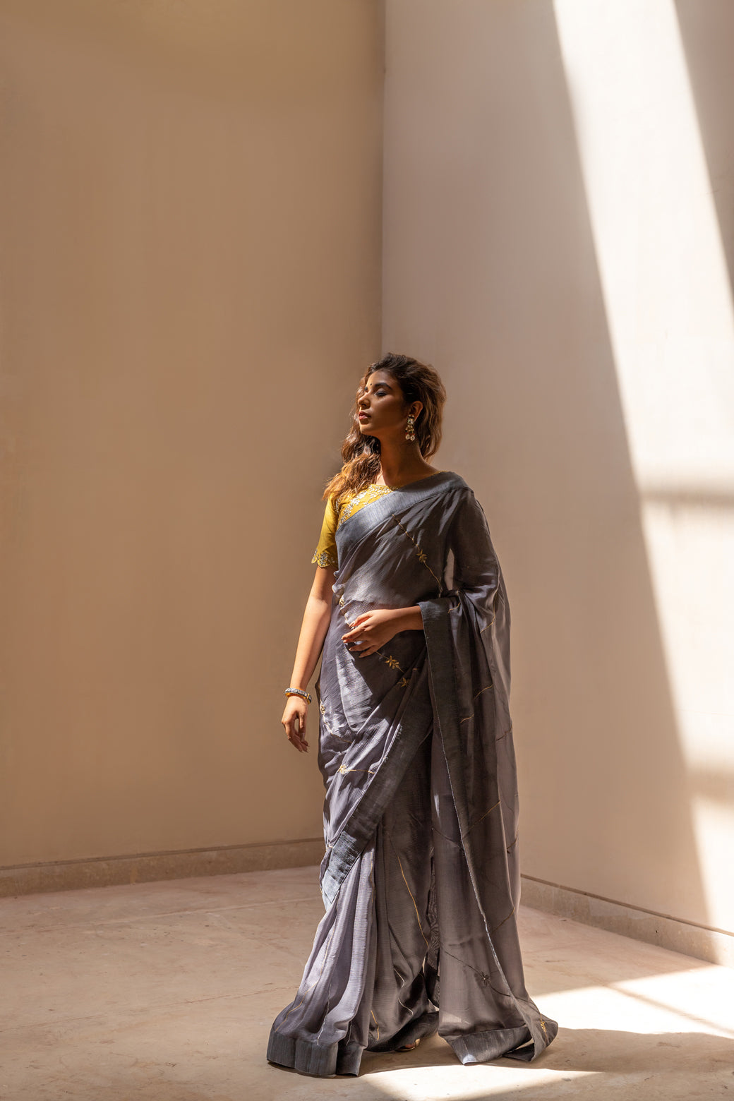 STEEL GREY GOTAPATTI SAREE SET