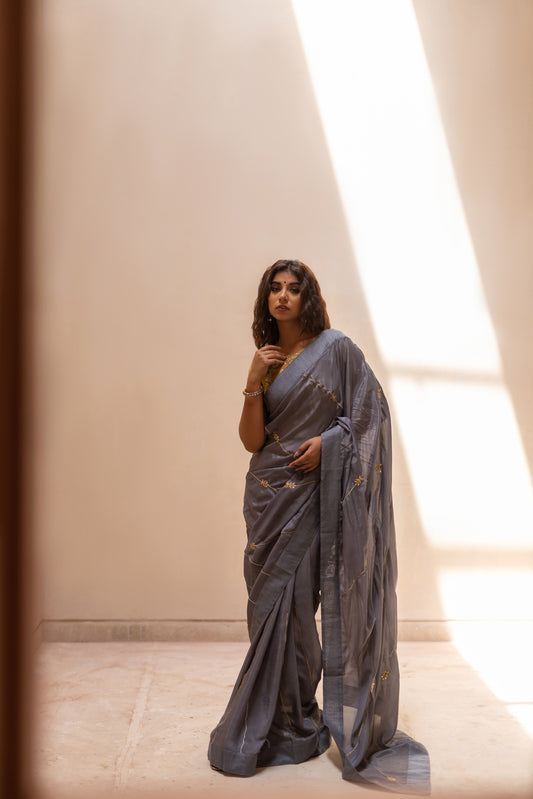 STEEL GREY GOTAPATTI SAREE SET