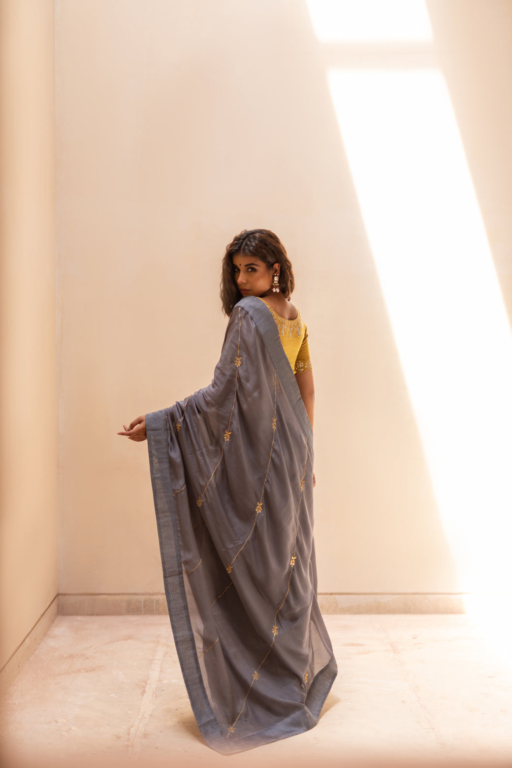 STEEL GREY GOTAPATTI SAREE SET