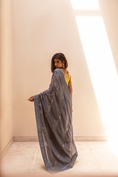 STEEL GREY GOTAPATTI SAREE SET