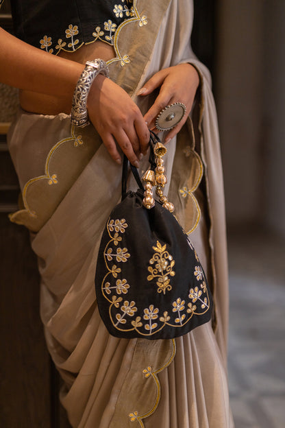 CHAMPAGNE BEIGE GOTAPATTI SAREE SET