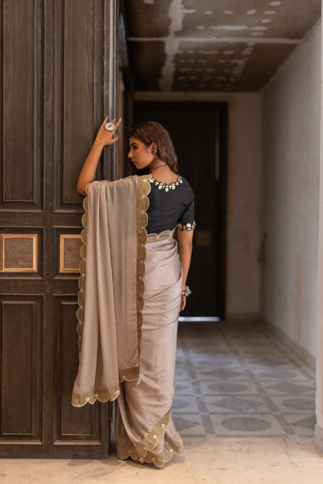 CHAMPAGNE BEIGE GOTAPATTI SAREE SET