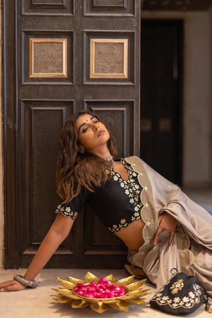 CHAMPAGNE BEIGE GOTAPATTI SAREE SET