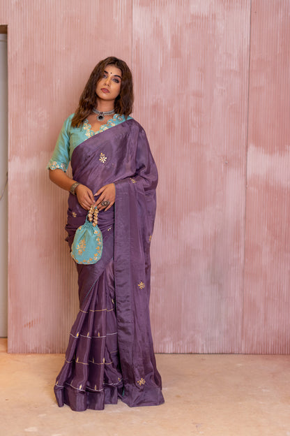 LAVENDER GOTAPATTI SAREE SET