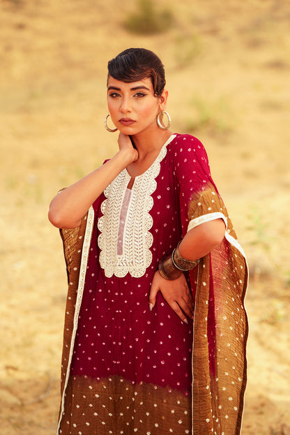 DUSTED RUBY KAFTAN SET
