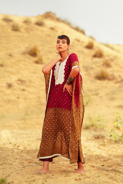 DUSTED RUBY KAFTAN SET