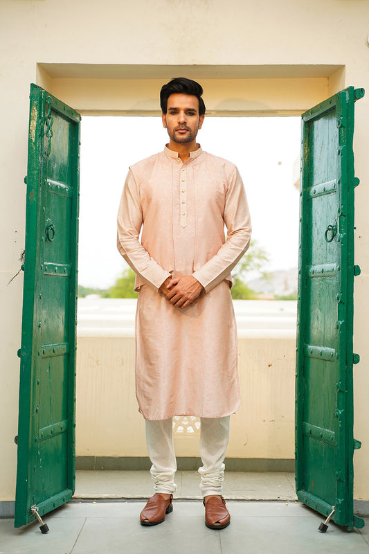 PEACH MEN'S JACKET KURTA SET