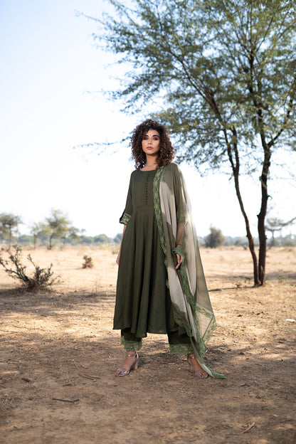 MILLITARY GREEN LACE SUIT