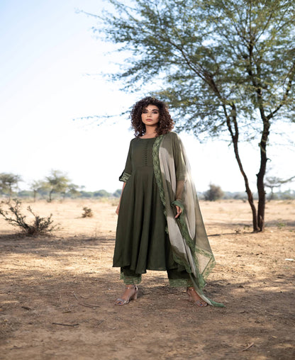 GREEN COTTON SUIT WITH SHADED DUPATTA