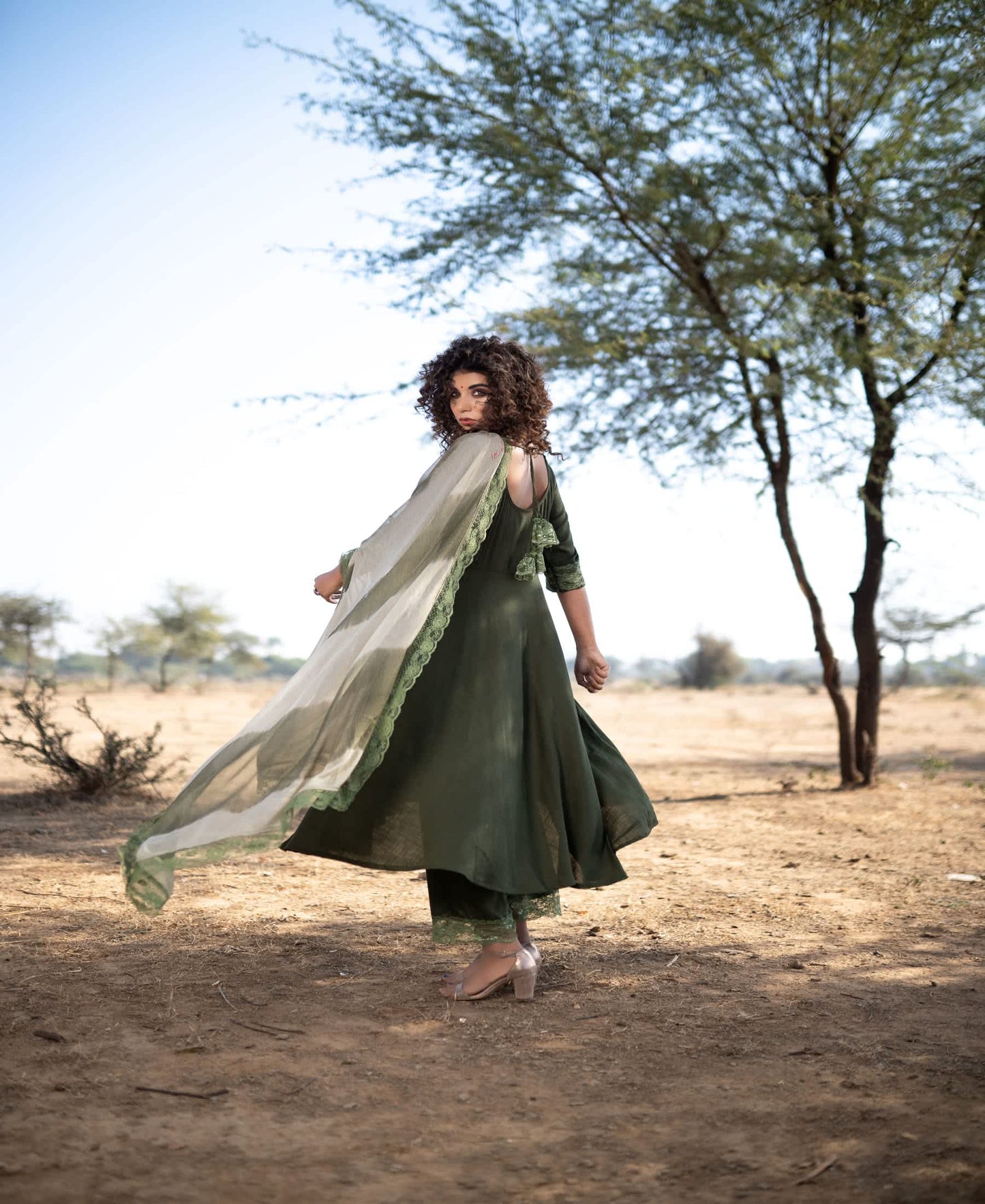 GREEN COTTON SUIT WITH SHADED DUPATTA