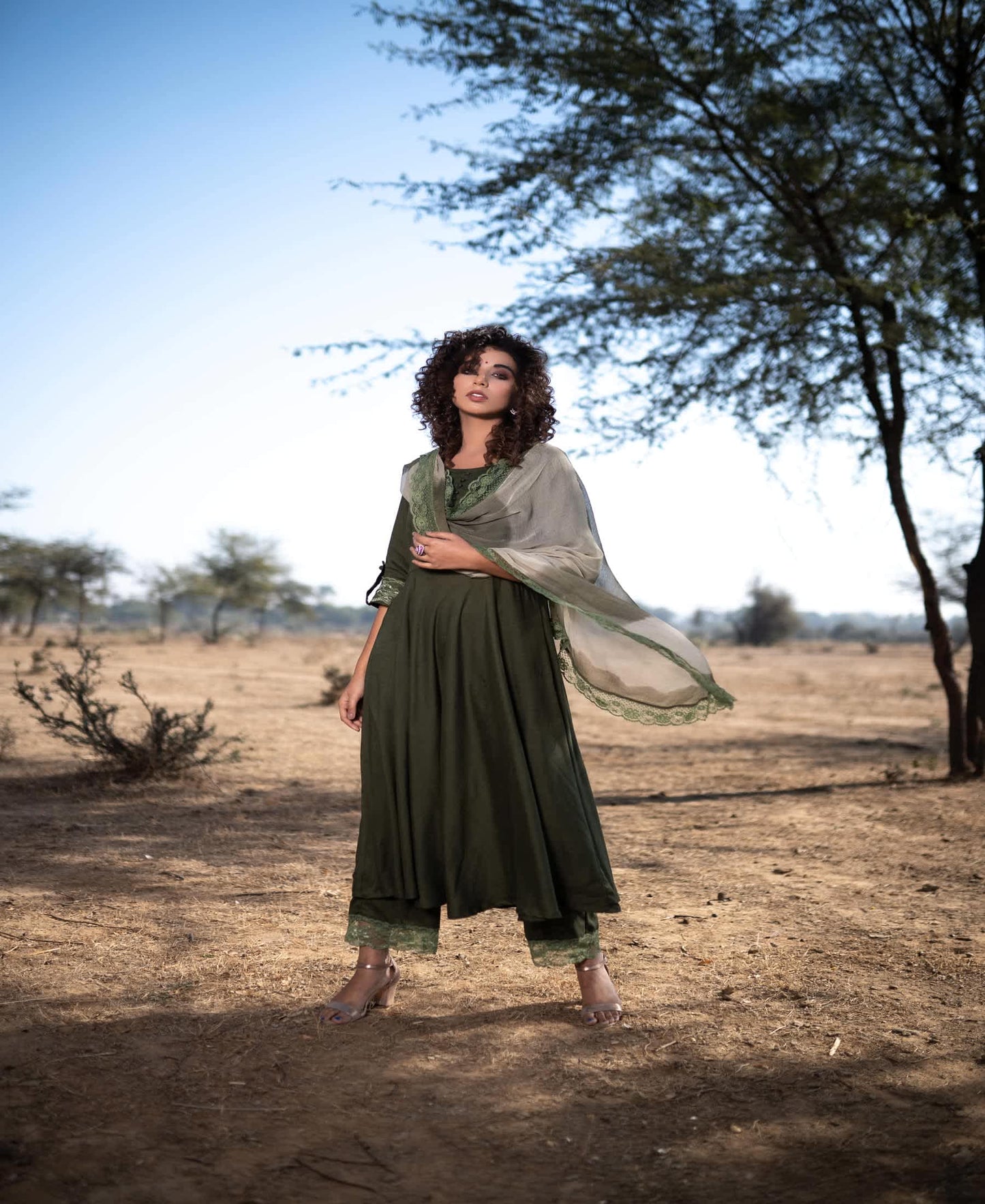 GREEN COTTON SUIT WITH SHADED DUPATTA