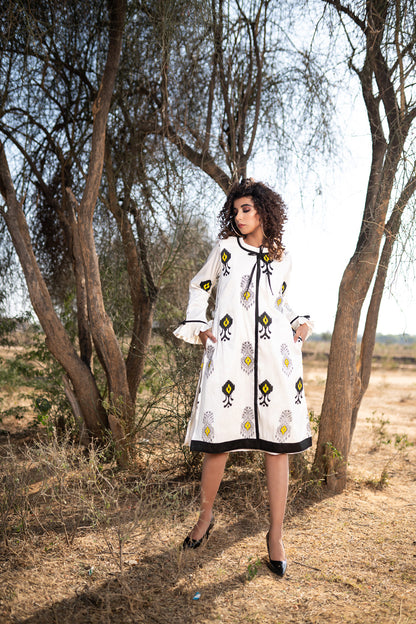 MONOCHROME SILK HANDBLOCKED COAT