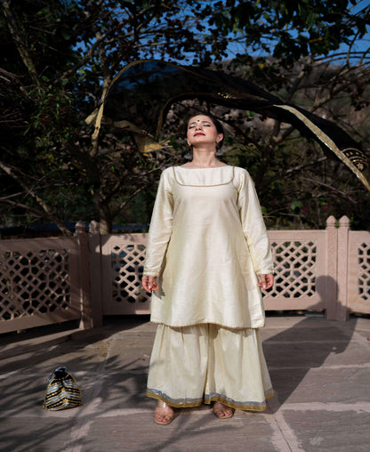 BLACK WHITE GOTAPATTI KURTA GHARARA SET