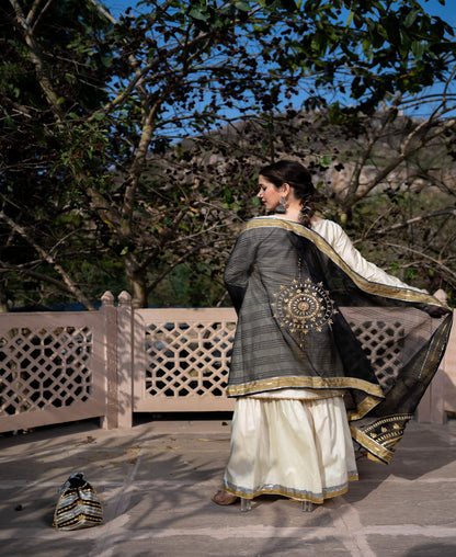BLACK WHITE GOTAPATTI KURTA GHARARA SET