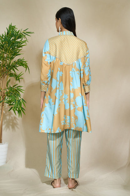 MUSTARD TRI PRINT TUNIC SET