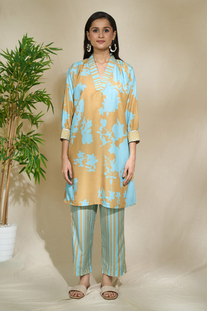 MUSTARD TRI PRINT TUNIC SET