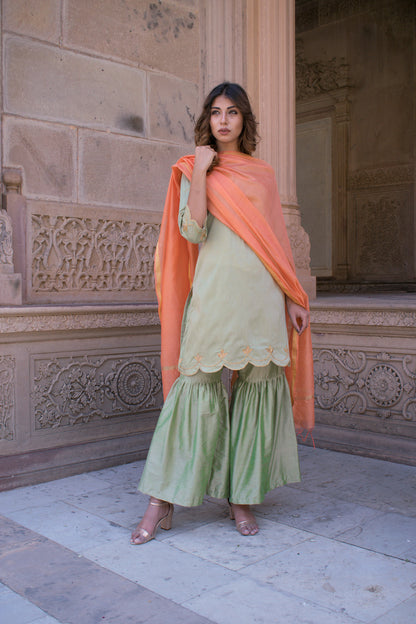 OLIVE GHARARA CUTWORK SET