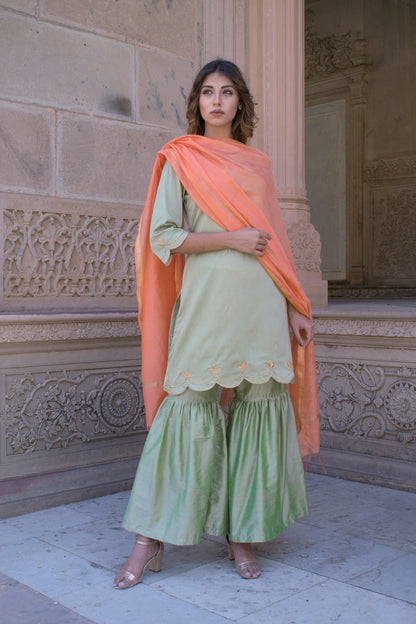 OLIVE GHARARA CUTWORK SET